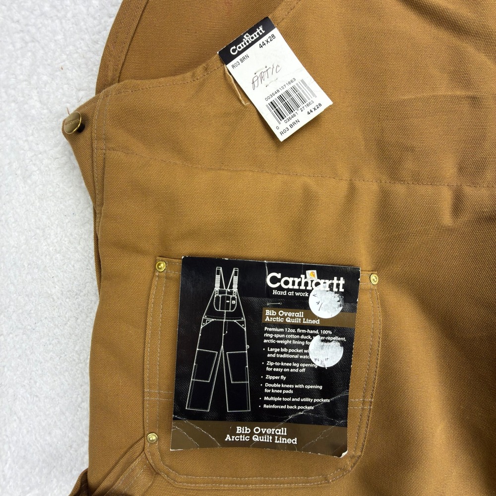 Carhartt Arctic Quilt Lined Bibs Overalls Mens 44x28 R03 BRN Brown USA NOS NWT‎